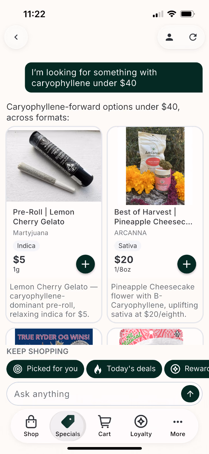 An AI budtender, right inside the app
