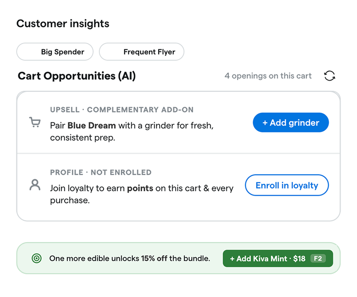 Register Co-Pilot surfacing upsell and loyalty suggestions at the register