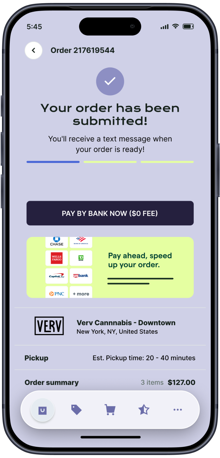 Branded app checkout with Pay by Bank Now, zero-dollar fee, selected