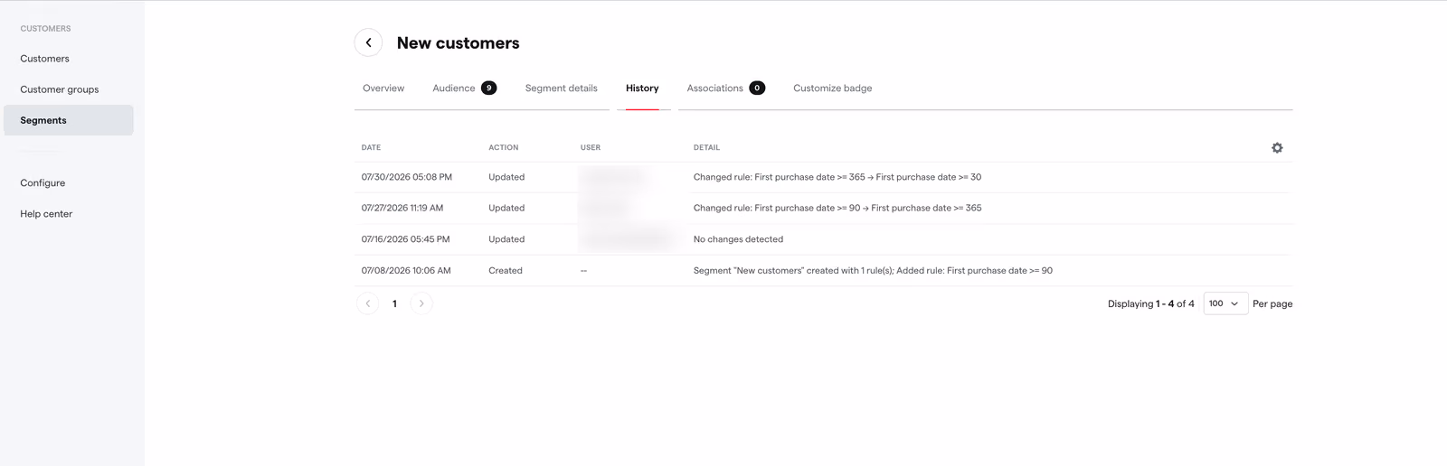 Segment Definition History